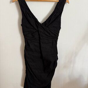 Eileen Fisher Ruched Cocktail Dress Cotton Steel Stitch Italian Fabric Size 6p